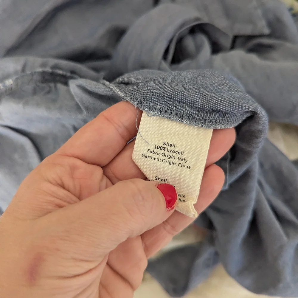 Women's L'Agence Colette Blouse Top Medium Tie Waist Denim Blue - Picture 8 of 10